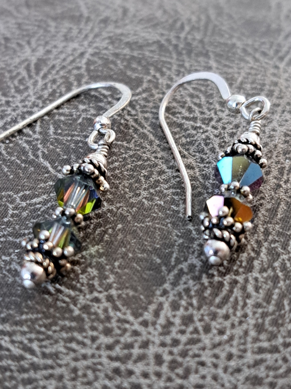 Handcrafted Swarovsi Crystal Sterling Silver Iridescent Earrings - Multicolor
